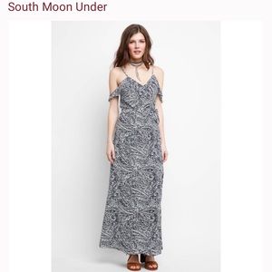 Abbeline ruffle white and blue maxi dress